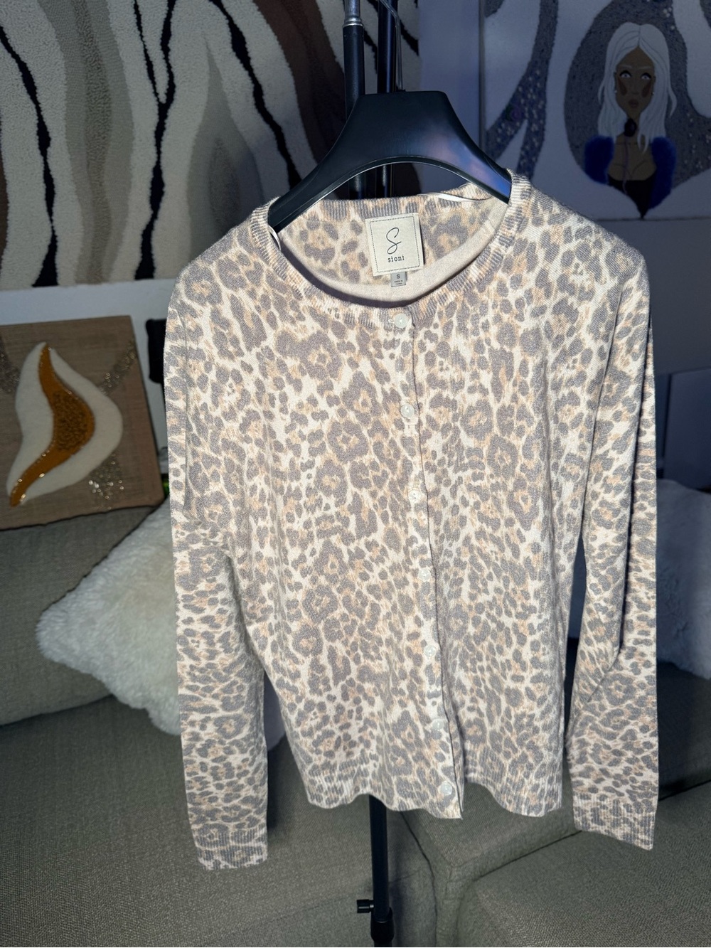 Sioni Beige Leopard Print Long-Sleeve Top
